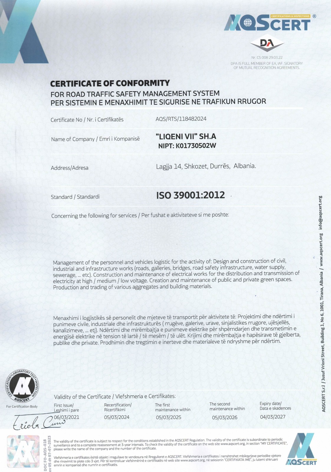 Certifikatë ISO